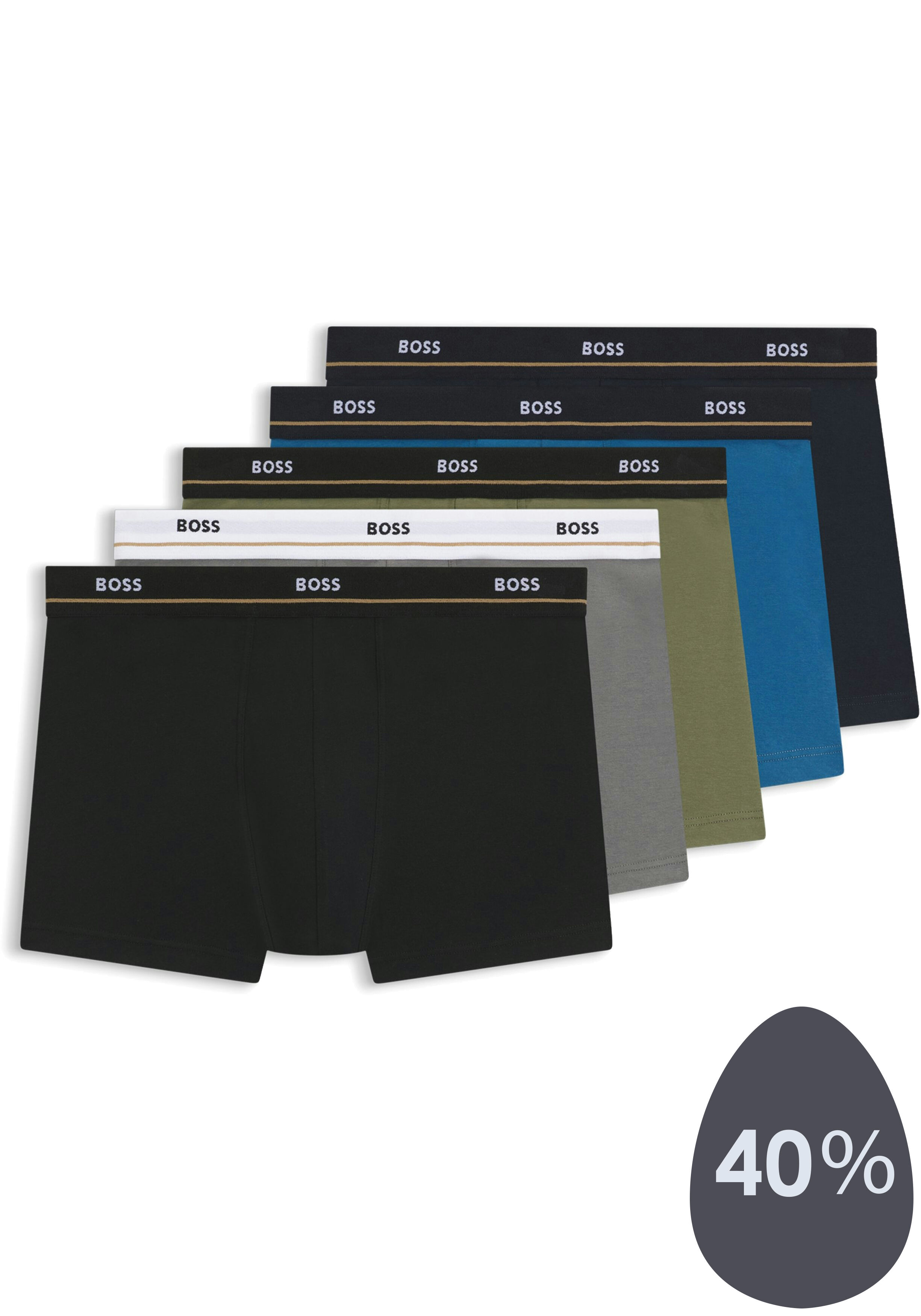 HUGO BOSS Essential trunks (5-pack), heren boxers kort, groen, lichtblauw, kobalt, navy en zwart